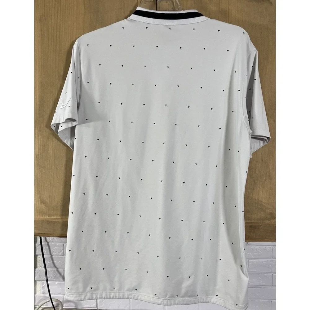 Nike Dri-FIT Polo‎ Shirt Mens Large White Black Triangle Print Golf Short Sleeve